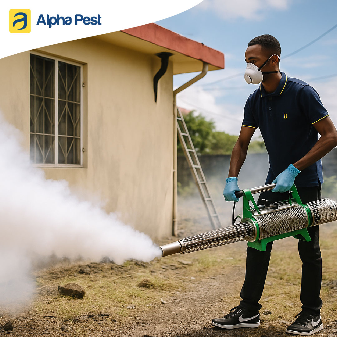 A man fogging an urban area